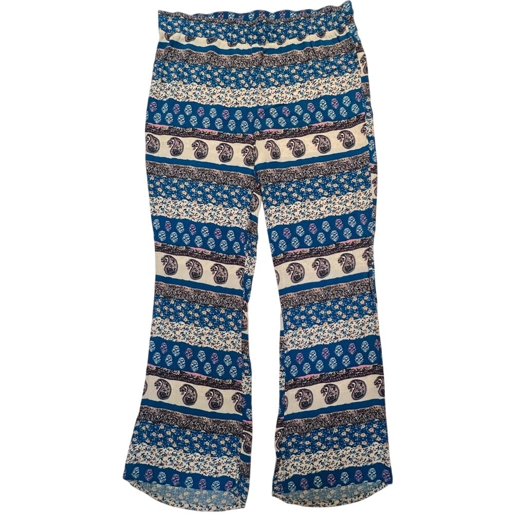 American Eagle Outfitters Blue & White Paisley Floral Boho Pull On Pants‎ Size L